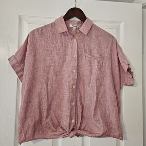 Madewell | 100% Cotton Tie-Front Button Down Top | Short Sleeve | Size M